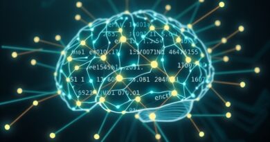 Połączone neuronowe ścieżki tworzące mózg, nakładka z wzorami kodu. Inteligencja i abstrakcja.