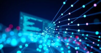 Abstrakcyjna sieć UI przechodząca w połączenia danych; integracja akcji GUI i tool call.