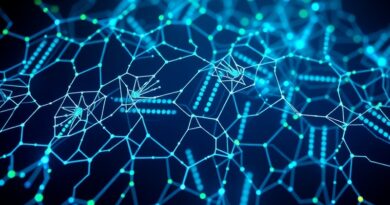 Bioluminescencyjna sieć danych biologicznych spleciona z neuronową siecią AI, symbol Valthos w biodefensie.