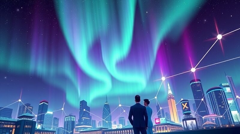 Cyfrowe aurora borealis nad miastem danych. Marketingowcy wpatrują się w przyszłość optymalizacji AI.