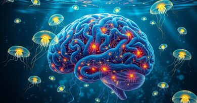 Podwodny mózg z sieci neuronowej, bioluminescencyjne meduzy symbolizują myśli, w tle ocean danych i tajemnica GPT-5.1.