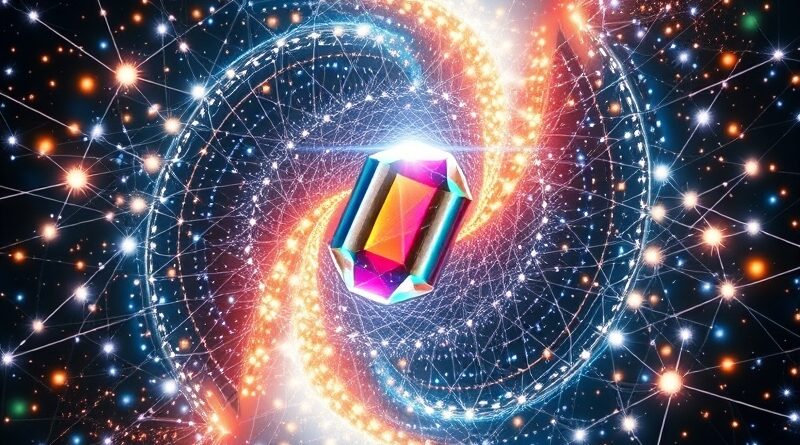 Spiralna galaktyka połączonych sieci neuronowych, emanująca światłem. Centralny, wielopłaszczyznowy klejnot symbolizuje multimodalność Gemini 3.