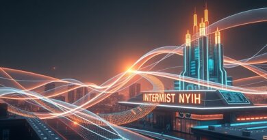 Futurystyczna architektura oświetlona cyfrowym światłem kodu symbolizuje automatyzację zadań Google Jules i proaktywne monitorowanie kodu.