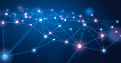 Futurystyczna sieć połączonych węzłów w kosmicznej pustce, symbolizująca przepływy pracy oparte na sztucznej inteligencji.