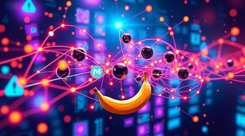 Abstrakcyjna wizja projektowania UI w Stitch Google, z motywem banana i połączeniem obrazu z kodem.