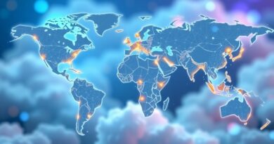 Globalna sieć AI Opal od Google: świecące punkty łączące mapę świata, symbol no-code i łatwości użycia.