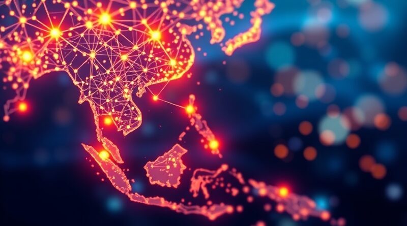 Sieć neuronowa nad mapą Azji i Pacyfiku symbolizuje infrastrukturę AI i wyzwania skalowania inferencji.