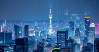 Futurystyczny Seul w neonach, Namsan Tower, NVIDIA, AI. Korea Południowa liderem suwerennej sztucznej inteligencji.