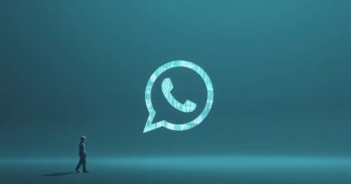 Rozpadająca się bańka czatu AI na tle logo WhatsApp symbolizuje koniec integracji Copilot.