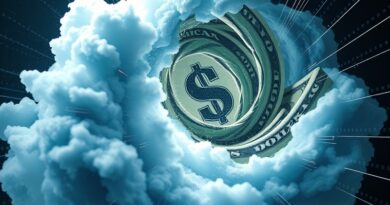 Abstrakcyjna wizja Claude AI: kod, dolary, chmura Azure i błyski Nvidia. Inwestycja Microsoft i Nvidia.