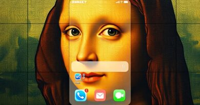 Renaissance'owy portret łączy się z minimalistycznym interfejsem iOS, symbolizując twórczą fuzję sztuki i AI.
