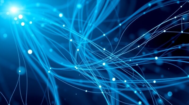 Abstrakcyjne sploty włosów i sieci neuronowe w chłodnych barwach, symbolizujące MyHair AI - diagnozę wypadania włosów.