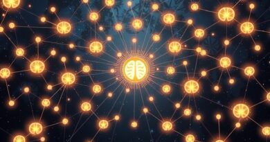 Świecące konstelacje umysłów łączą się z centralnym interfejsem ChatGPT, symbolizując grupową inteligencję i współpracę.