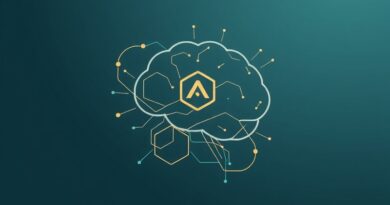 Strumień danych wpływający do mózgu symbolizuje uczenie maszynowe Peec AI. Stonowane kolory, logo marki.