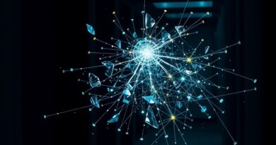 Sztuczna inteligencja zagrożona: świetlista sieć neuronowa za szkłem, atakowana przez złośliwy kod w ciemnym centrum danych.