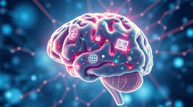 Mózg z obwodów scalonych i interfejs AI symbolizujący wielozadaniowość Claude'a.