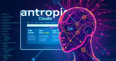 Pixel-artowy portret Claude'a w trybie Agenta na tle interfejsu przeglądarki i strumieni danych.