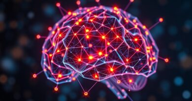 Abstrakcyjny mózg cyfrowy z połączonych węzłów, odzwierciedlający zespołową pracę AI, w stylu art nouveau.