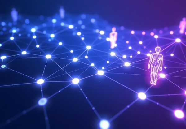 Abstrakcyjna sieć DePIN z AI, symbolizująca innowacje Web3 i fundusz Entrée Capital.