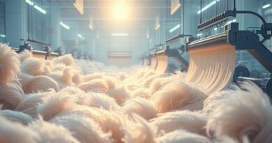 Futurystyczna fabryka przekształca pióra w kaszmir przy użyciu AI. Zrównoważona innowacja w przemyśle tekstylnym.