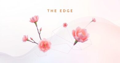 Minimalistyczna sieć neuronowa spleciona z cyfrową florą. Symbolizuje AI działającą na urządzeniach brzegowych.