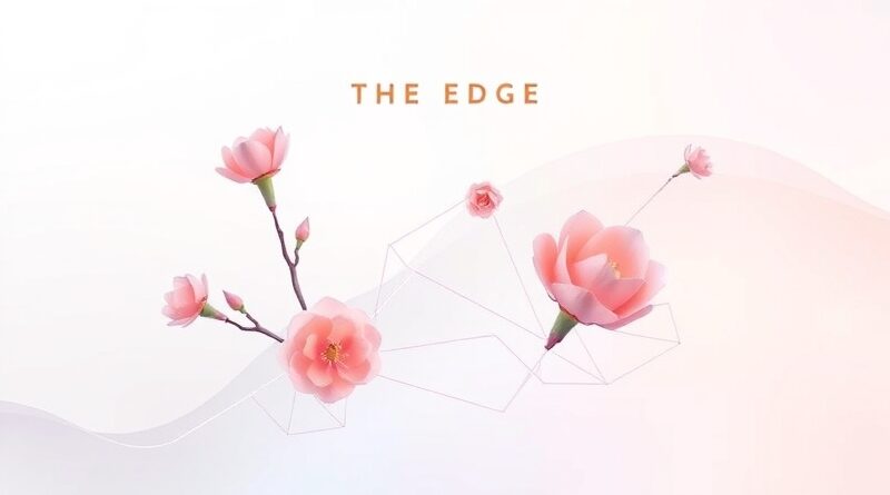 Minimalistyczna sieć neuronowa spleciona z cyfrową florą. Symbolizuje AI działającą na urządzeniach brzegowych.