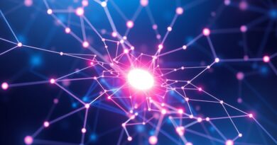 Abstrakcyjna sieć FunctionGemma, emanująca z urządzenia brzegowego, symbolizuje lokalną inteligencję i wywoływanie funkcji API.