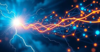 Abstrakcyjne połączenie błyskawicy i sieci węzłów, symbolizujące szybkość i efektywność AI Gemini 3 Flash.