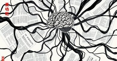 Sumi-e: Sieć artykułów prowadząca do mózgu AI, z czerwonym stemplem JFTC symbolizującym dochodzenie.