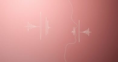 Abstrakcyjny portret pary z fal dźwiękowych, symbolizujący randkowanie z pomocą AI głosowej.