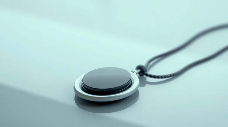 Wyłączony inteligentny wisiorek AI na minimalistycznym tle. Koniec projektu Limitless przejętego przez Metę.