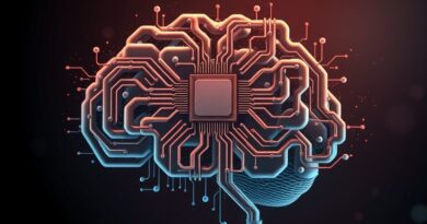 Abstrakcyjny mózg z obwodów odzwierciedlający moc obliczeniową GPU, symbol Nvidii i Synopsys.