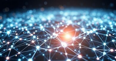 Eteryczny labirynt złączonych węzłów symbolizuje złożoność i podatność systemów AI na ataki.