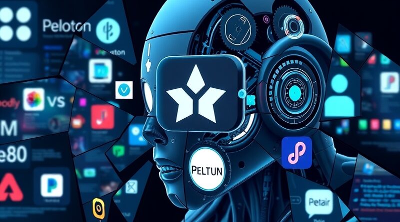 Pęknięty ekran chatbota z logo aplikacji, ukazujący wir danych. Technologiczne rozczarowanie, komercyjna inwazja.