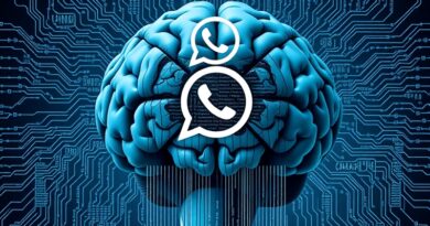 Uwięziony mózg sieci neuronowej w ikonie WhatsApp symbolizuje antymonopolowe dochodzenie UE przeciwko Meta AI.