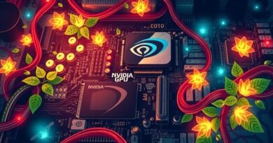 Płyta główna spleciona z roślinnością, symbolizująca połączenie technologii i natury dzięki lokalnemu dostrajaniu AI.