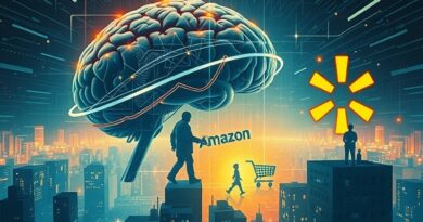 Lśniący mózg AI dominuje nad miastem e-commerce, rzucając cień Amazona i Walmarta.