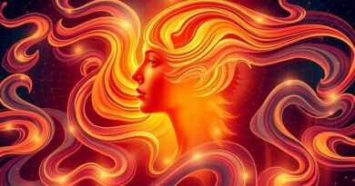 Eteryczna wizualizacja fal dźwiękowych formujących ludzkie postacie w stylu secesyjnego witrażu, symbolizująca Grok Voice Agent.