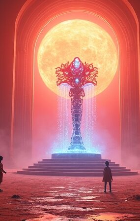 Marsjański tron, AI Core jako berło, duchy dzieci; potęga, dziedzictwo, niepokój.