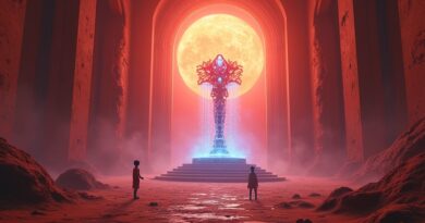 Marsjański tron, AI Core jako berło, duchy dzieci; potęga, dziedzictwo, niepokój.