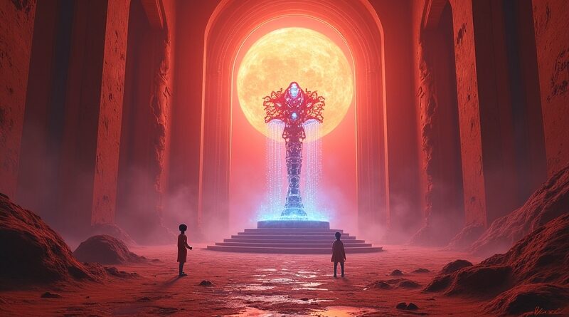 Marsjański tron, AI Core jako berło, duchy dzieci; potęga, dziedzictwo, niepokój.