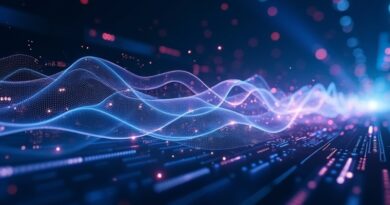 Abstrakcyjne połączenie sieci neuronowych i interfejsu użytkownika, symbolizujące szybki rozwój oprogramowania wspomagany przez AI.