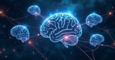 Sieć pulsujących, połączonych mózgów symbolizująca architekturę multiagentową i wymianę danych w badaniach.