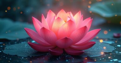 Kwitnący lotos w wirze dźwięków i kodu, symbol indyjskiej rewolucji w technologii głosowej AI.