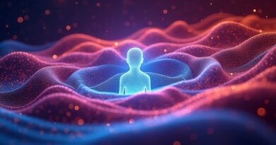 Abstrakcyjna wizualizacja dźwięku: wirujące, iryzujące fale dźwiękowe symbolizujące personalizację głosu w Chroma 1.0.