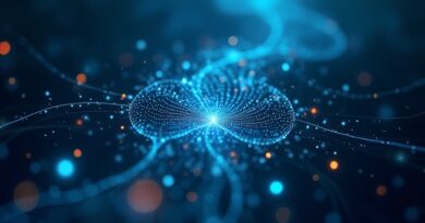 Abstrakcyjna wizja szyfrowanej rozmowy cyfrowej, bezpieczeństwo danych w kokonie bioluminescencji.