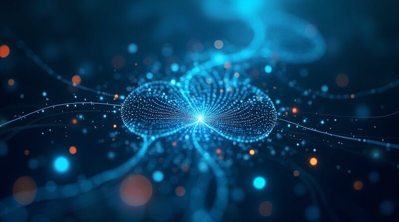 Abstrakcyjna wizja szyfrowanej rozmowy cyfrowej, bezpieczeństwo danych w kokonie bioluminescencji.