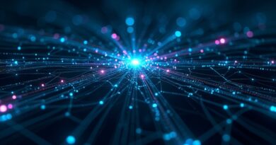 Futurystyczna sieć danych w odcieniach błękitu i zieleni, symbolizująca szybkie indeksowanie kodu.