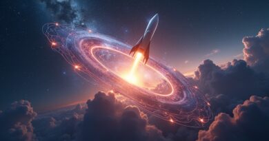 Fuzja rakiety SpaceX z siecią neuronową xAI, symbolizująca konsolidację imperium Muska.