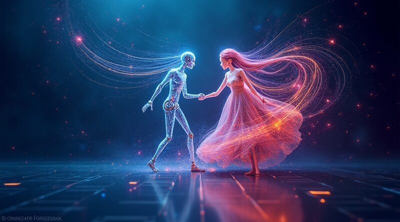 Abstrakcyjna wizja współpracy AI: dynamiczny taniec Draftera i Krytyka w sieci LangGraph.